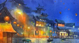 村南村北仙气古风水彩风景2023年